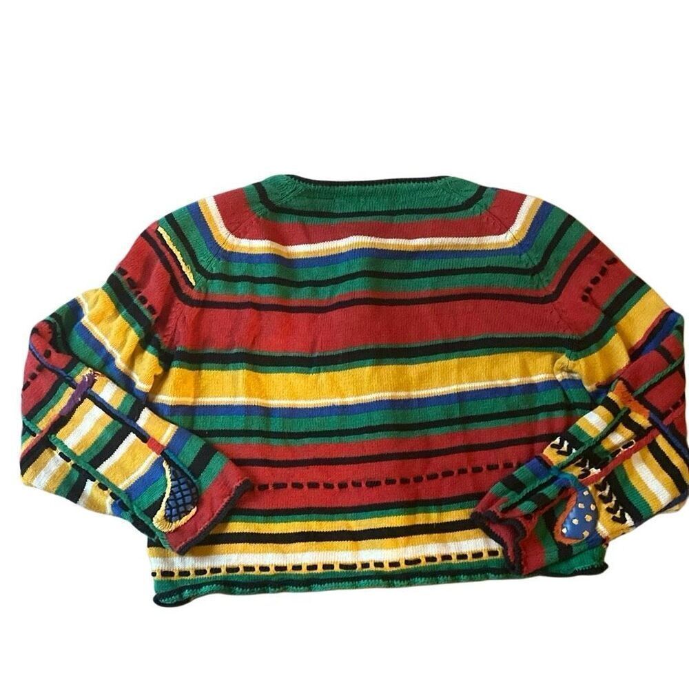 Vintage Michael Simon Embroidered Abstract Holiday Cardigan Sweater S 1994 Y2K - Picture 6 of 6